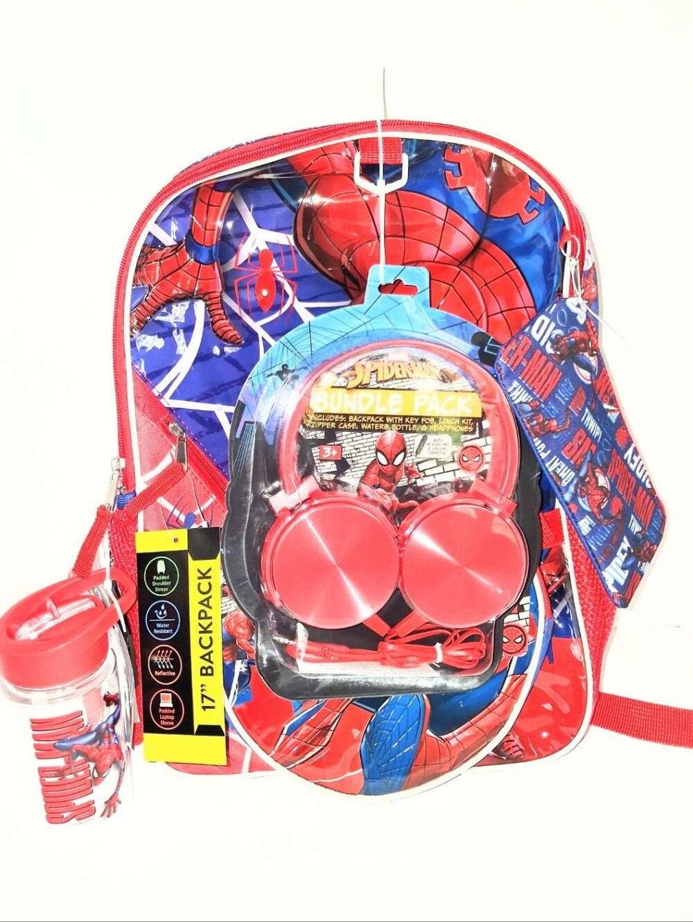 NWT Marvel Spider-Man Light Up Backpack 6 Piece Set Boy's Headphones Lunch Bag - Picture 3 of 17